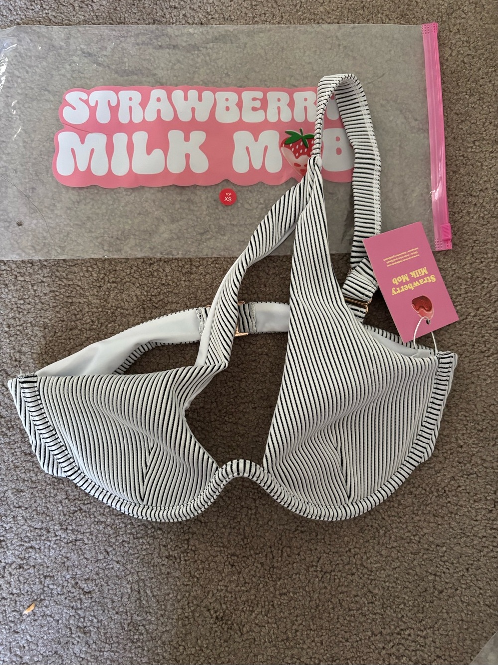 Strawberry Milk Mob Black & White Pinstripe Underwire Bikini Top